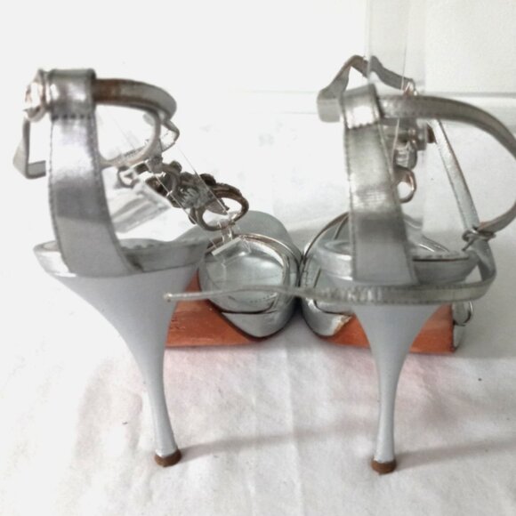 Rare Casadei Silver Foil Leather Heels 8 US / 38 EU Crystal Starfish Italy IOB - Picture 3 of 15